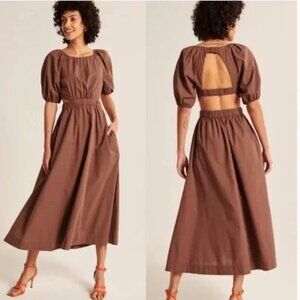 NWOT Abercrombie & Fitch High Neck Open Back Midi Cutout Dress Brown MP